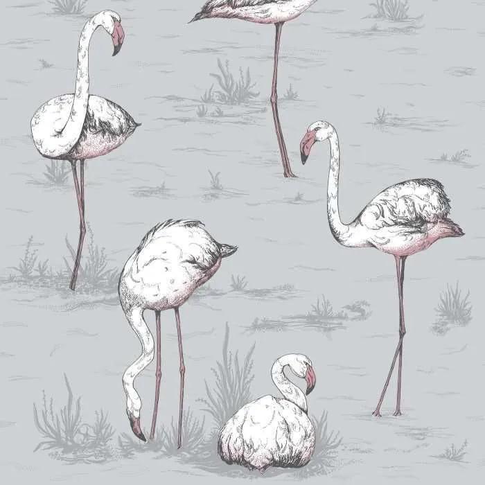 Cole & Son Flamingos behang Lilac Grey