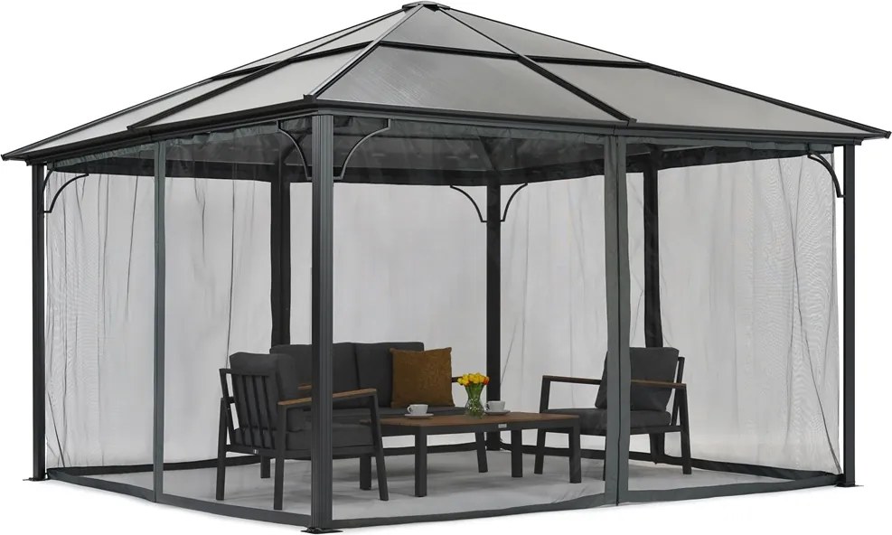 Modern tuinhuis Santiago 4x4 m met klamboe Garden Point antraciet