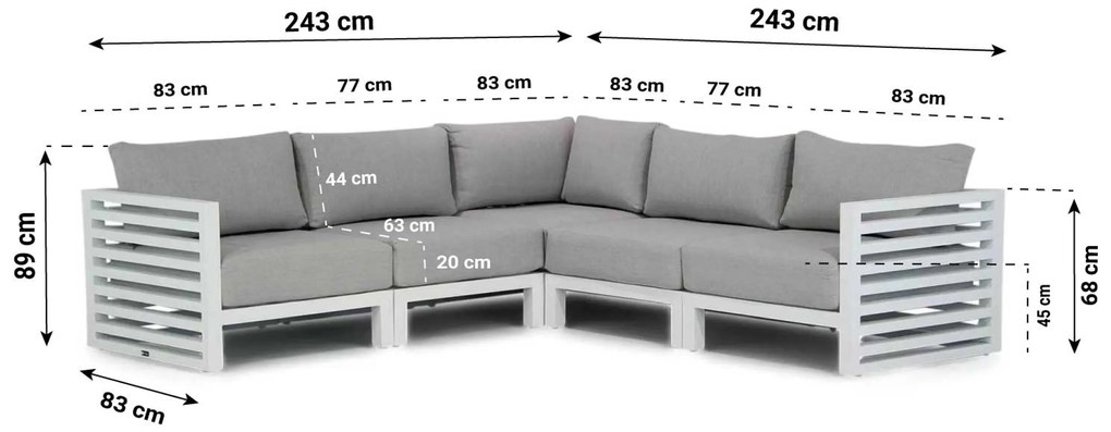 Hoek loungeset 5 personen Aluminium Wit Santika Furniture Santika Jaya