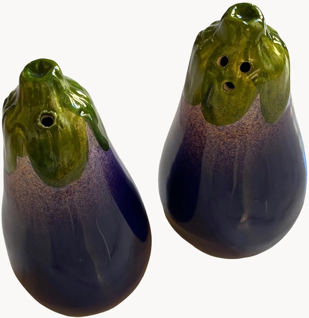 Handgemaakte zout- en peperstrooier Napoli in auberginevorm, 2-delig