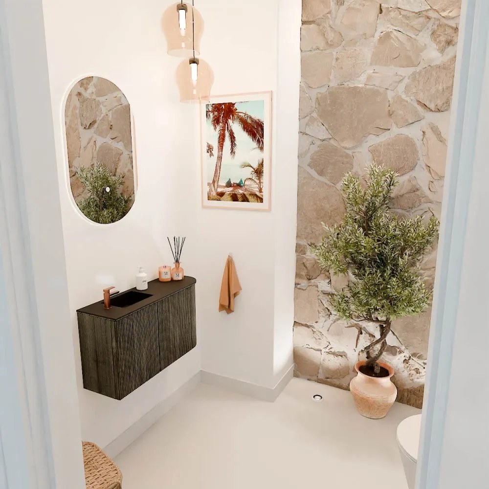 Mondiaz Joya 70cm toiletmeubel ronding rechts shadow met wastafel faye links 1 kraangat urban