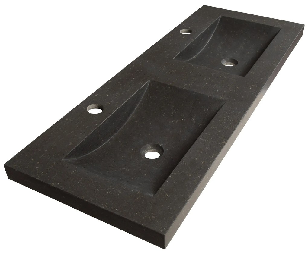 Sanituba Corestone dubbele wastafel basalt met twee kraangaten 120cm