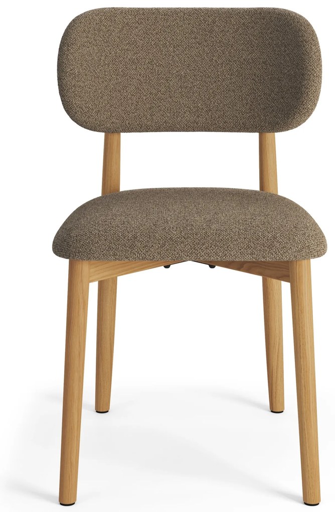 ALDO Bruin Taupe (stof Monza 40)/gelakt eiken frame – HOUTEN BOUCLÉSTOEL VOOR WOONKAMER, EETKAMER, KEUKEN RETRO