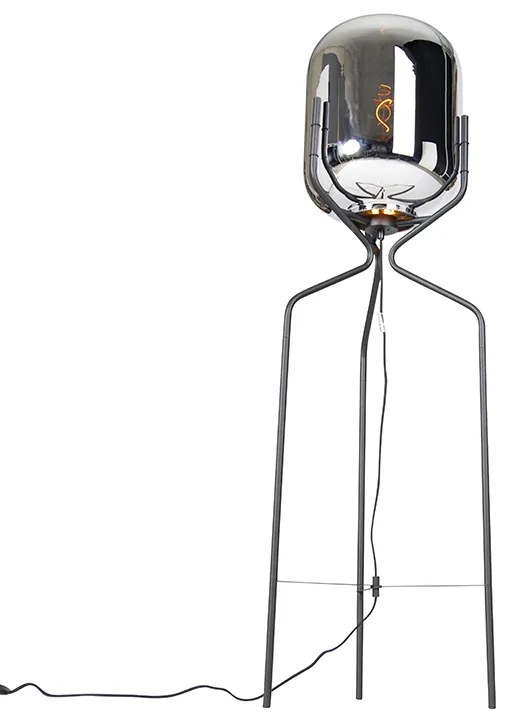 Design vloerlamp zwart met smoke glas - Bliss