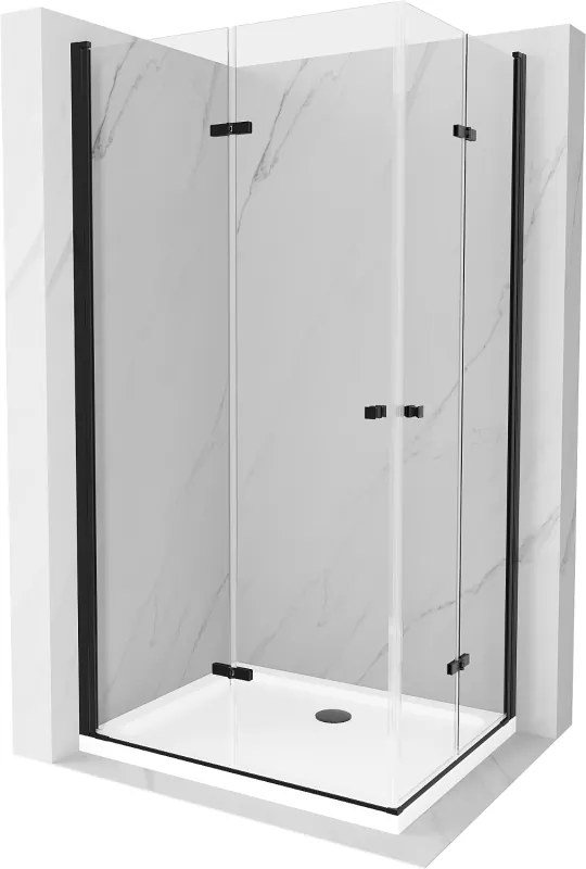 Mexen Lima Duo vouwbare douchecabine 90 x 80 cm, transparant, zwart + Flat douchebak - 856-090-080-70-02-4010B