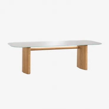 Rechthoekige Eettafel 260x110 Cm Van Gehard Glas En Mdf Zarvi Natuurlijk Hout - Sklum