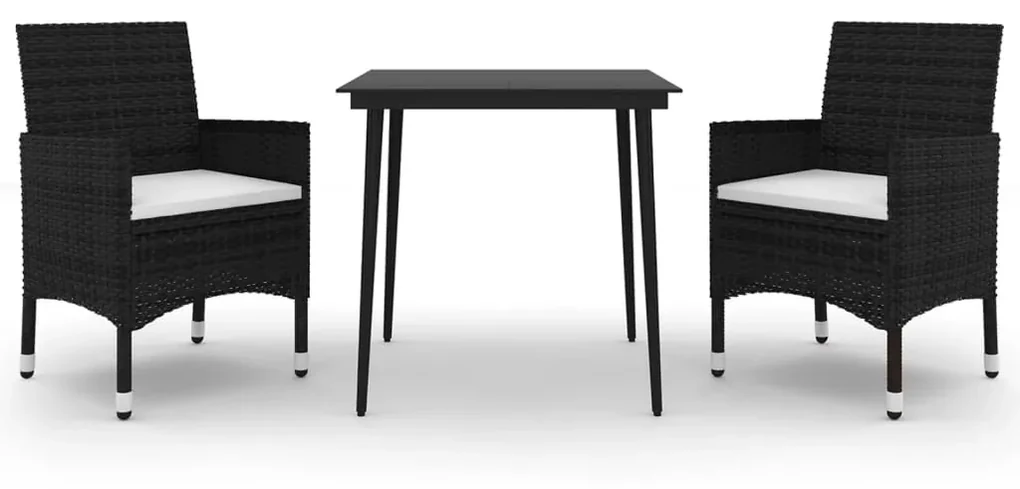 vidaXL 3-delige Tuinset met kussens poly rattan en glas