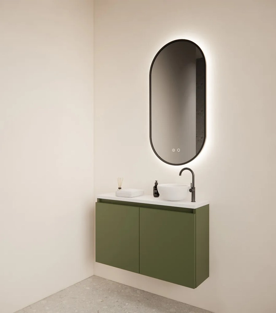 Gliss Design Echo toiletmeubel 80cm olijfgroen met toppaneel wit mat