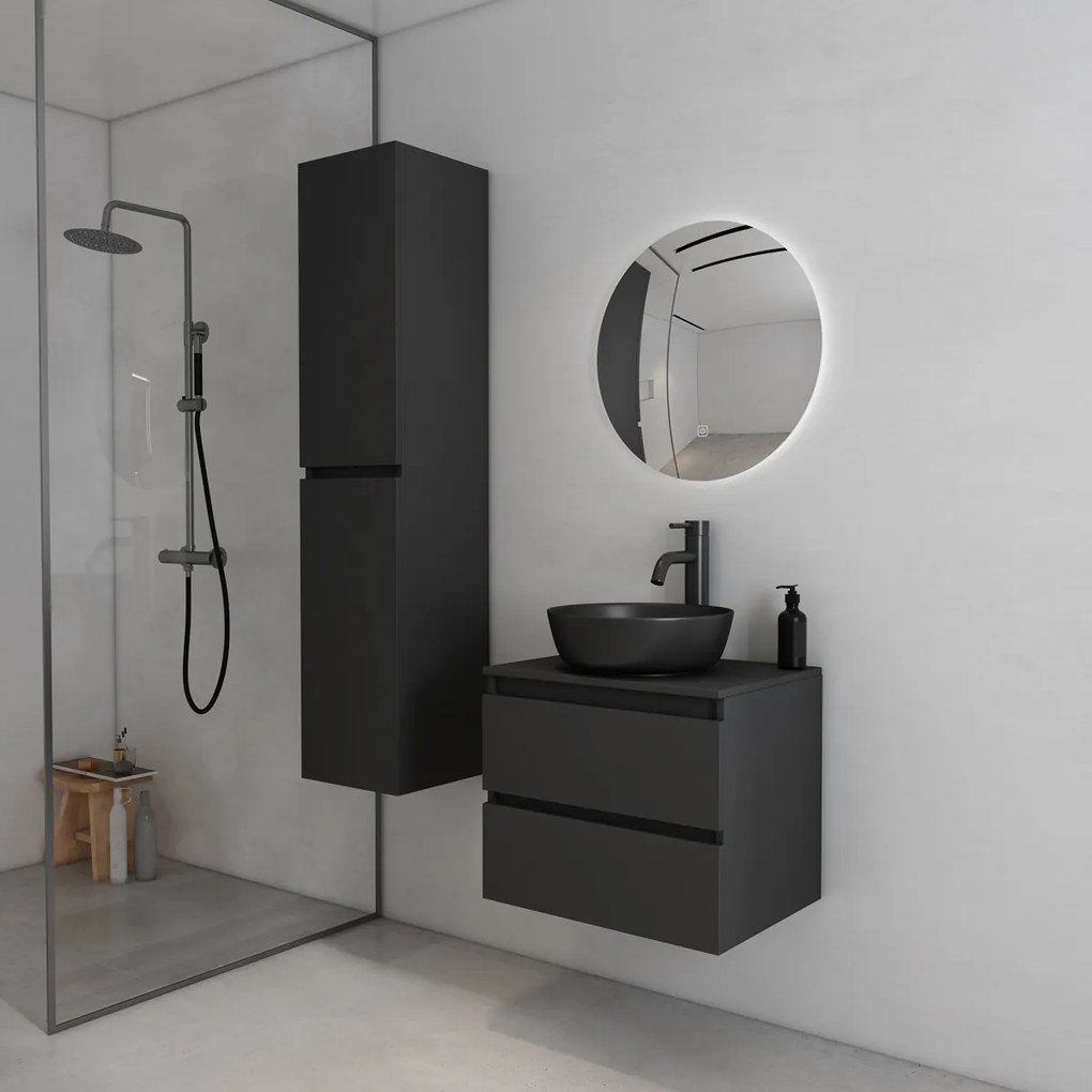Fontana Proma badmeubel 60cm met zwarte waskom zwart mat