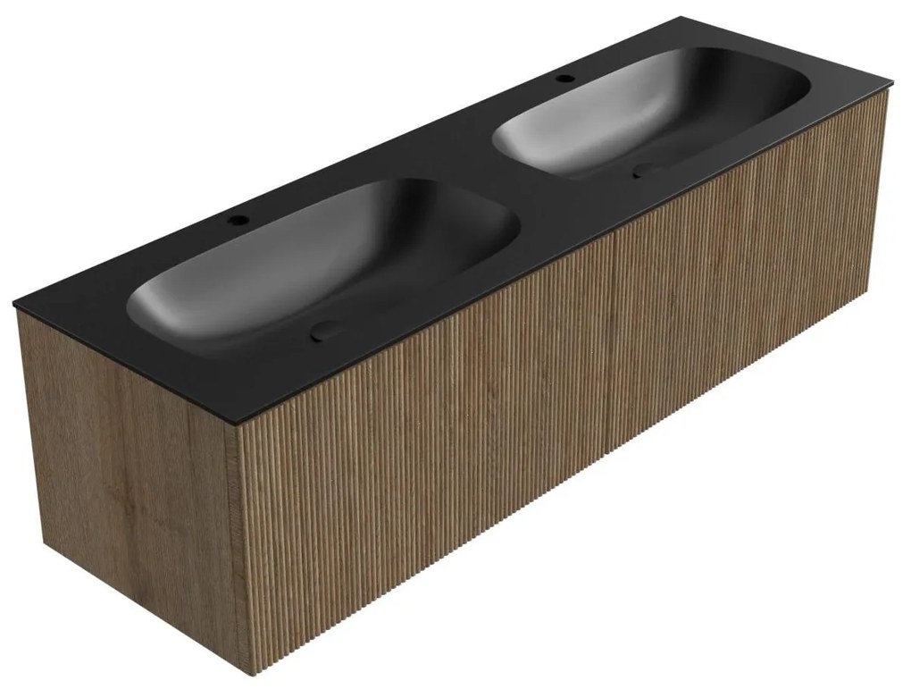 Mondiaz Kurve 150cm badmeubel dusk met 2 lades en wastafel big small dubbel 2 kraangaten urban