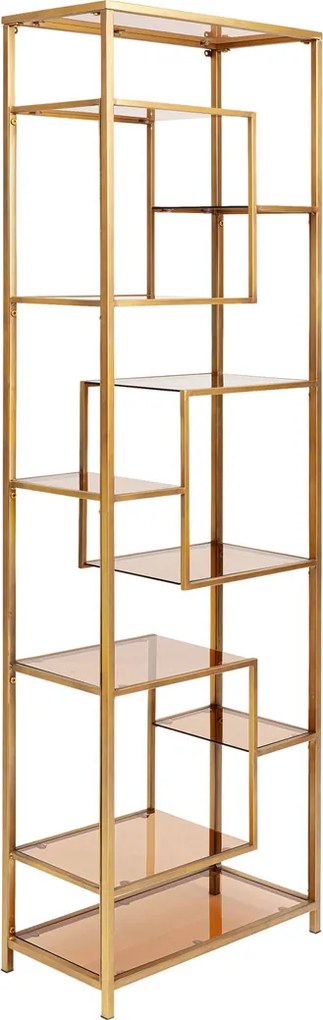 Smal Hoog Wandrek Staal Met Glas Goud - 60x30x195cm.