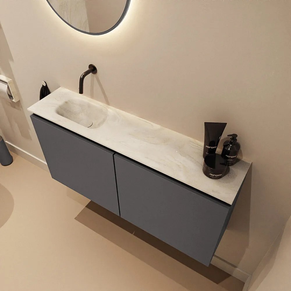 Mondiaz Ture DLux toiletmeubel 100cm dark grey met wastafel ostra links zonder kraangat