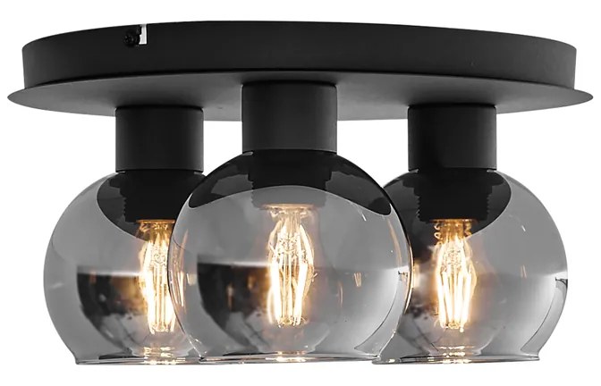 Smart plafondlamp zwart met smoke glas 3-lichts incl. Wifi A60 - Vidro