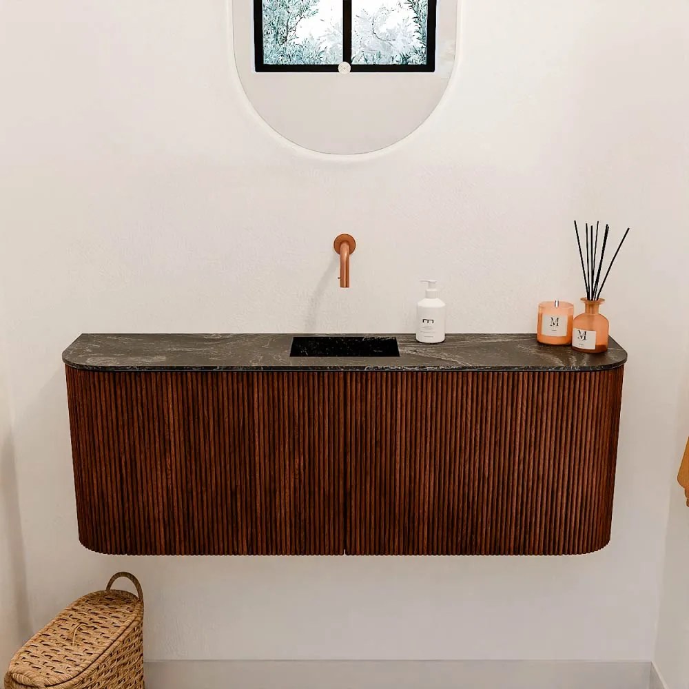 Mondiaz Joya DLux 115cm toiletmeubel ronding links/rechts ruby met wastafel faye midden zonder kraangat lava