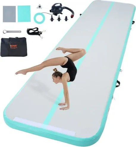 VEVOR Gymnastiek Luchtmat 10 cm Dik Opblaasbare Gymnastiek Tumbling Mat, Tumblingbaan met Elektrische Pomp, Trainingsmatten voor Thuisgebruik/Gym/Yoga/Cheerleading/Strand/Parkgroen