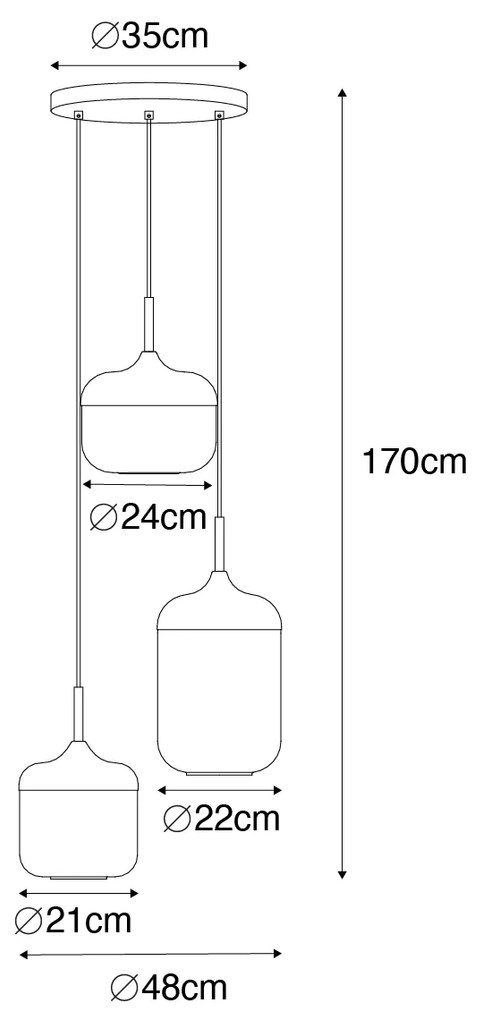 Hanglamp zwart met goud en smoke glas 3-lichts rond - Kyan