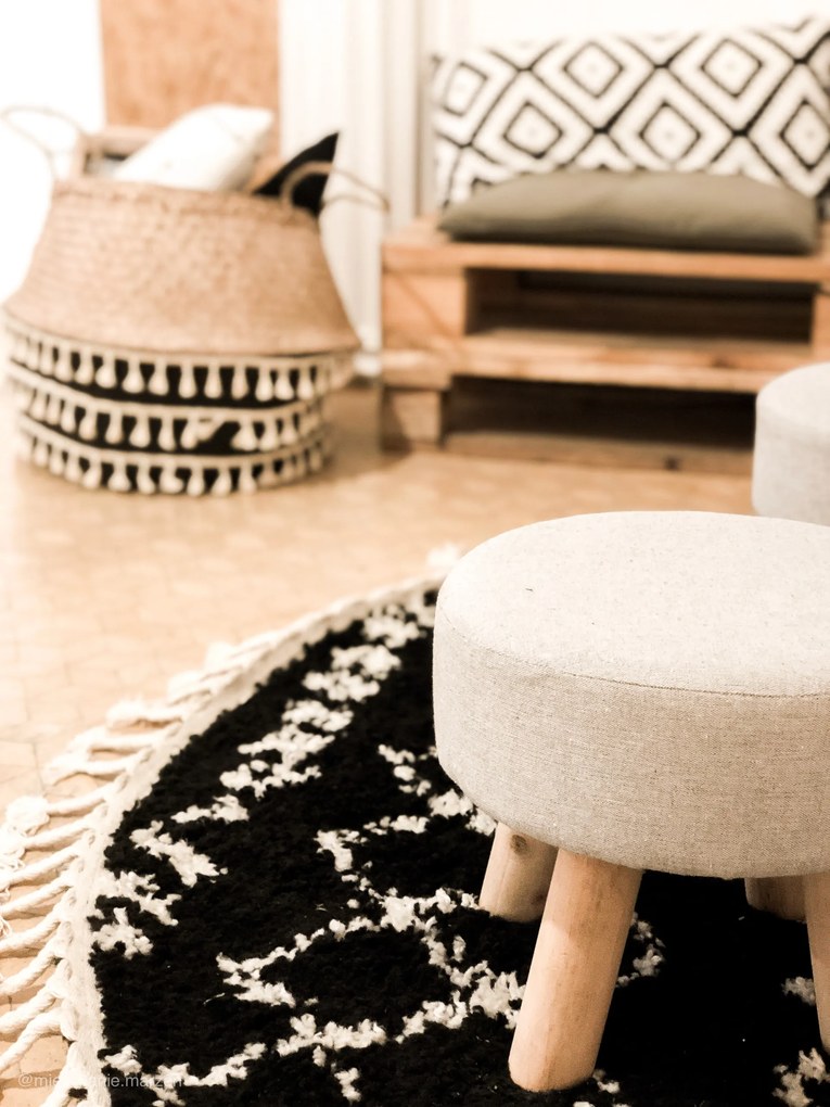 Tapijt BERBER ETHNIC G3802 ROND zwart / witrand ,  Barber , marokkaanse shaggy