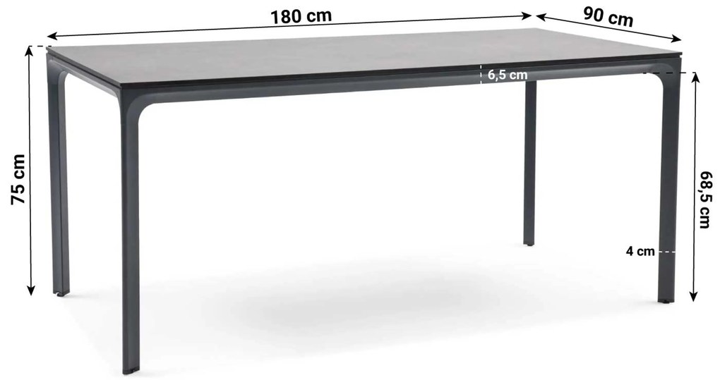 Tuinset 4 personen 180 cm Aluminium/textileen Grijs Hartman Alice/Cesar
