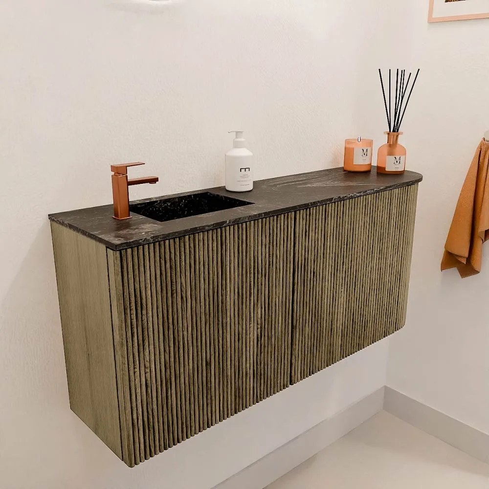 Mondiaz Joya DLux 90cm toiletmeubel ronding rechts dusk met wastafel faye links 1 kraangat lava