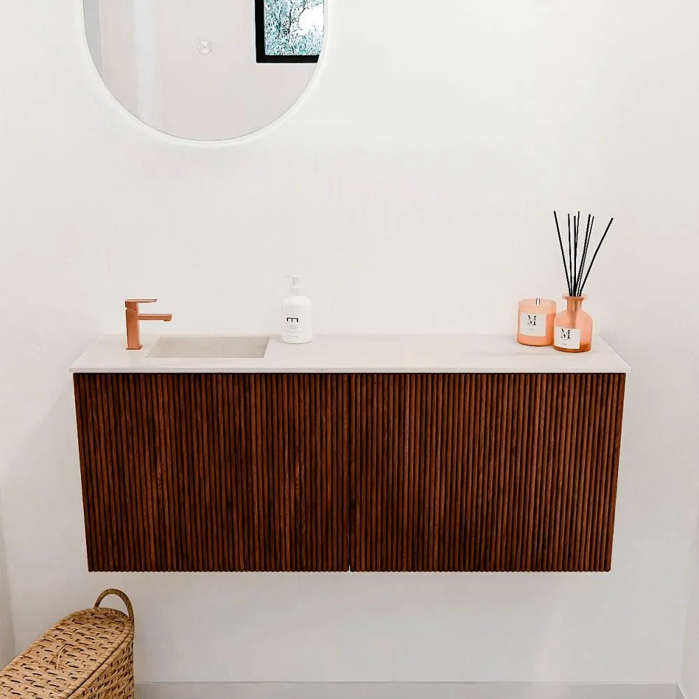 Mondiaz Joya DLux 100cm toiletmeubel ruby met wastafel faye links 1 kraangat meli