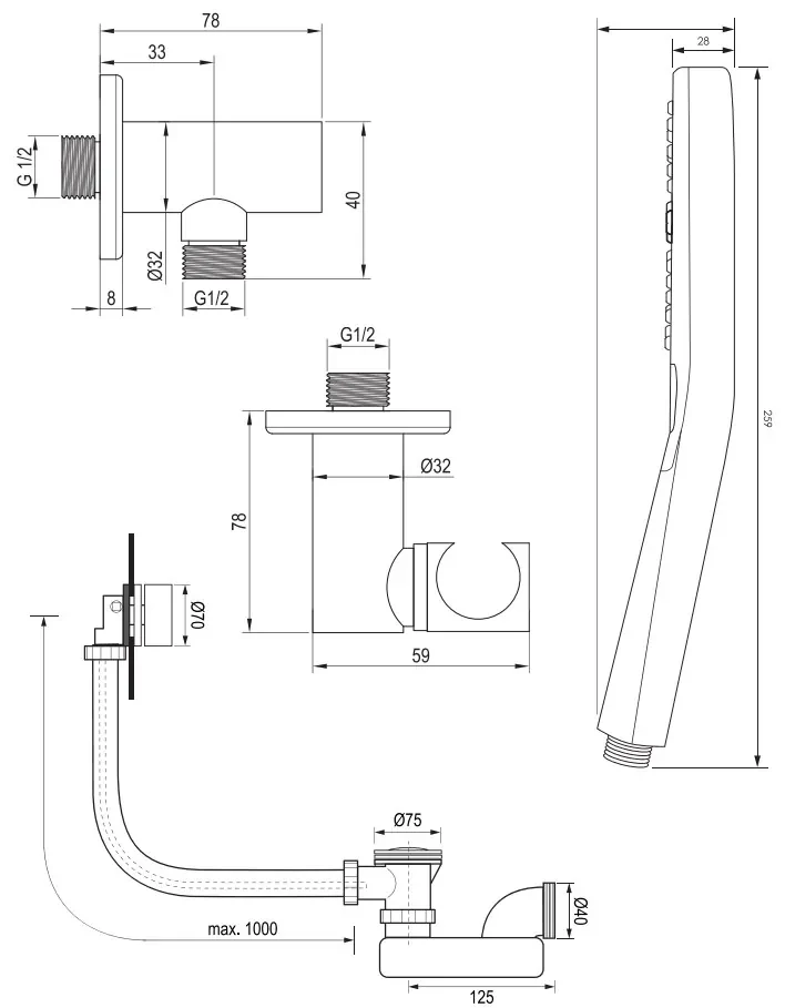 Brauer Black Carving thermostatische inbouw badkraan met badvulcombinatie en 3 standen handdouche set 4 zwart mat