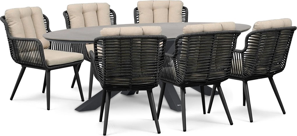 Tuinset 6 personen 240 cm Rope Grijs Coco Custa/Lunea