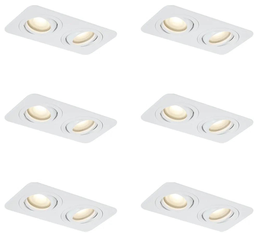 Buitenlamp Set van 6 afgeronde inbouwspots wit GU10 50mm draai- en kantelbaar IP44 2-lichts - Alberto Modern GU10 IP44 Buitenverlichting Lamp