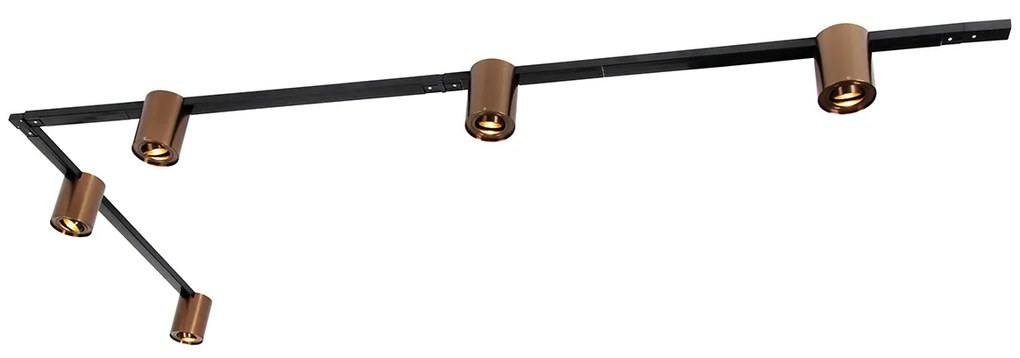1-fase railsysteem met 5 spots donkerbrons en zwart - Rondoo Up