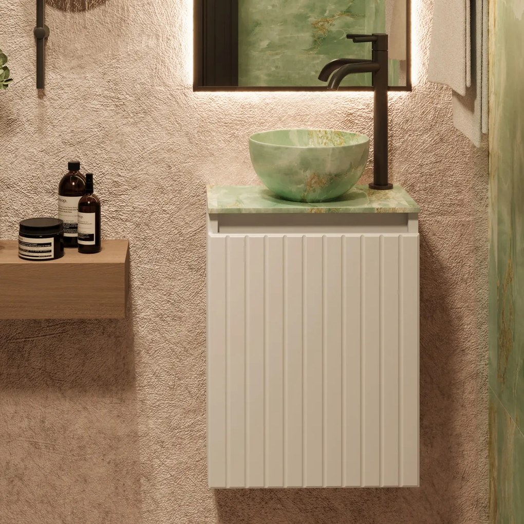 Fontana Green Onyx Micro Marble toiletmeubel met ribbelfront 40cm wit mat