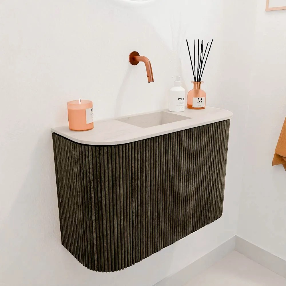 Mondiaz Joya DLux 65cm toiletmeubel ronding links/rechts shadow met wastafel faye midden zonder kraangat meli