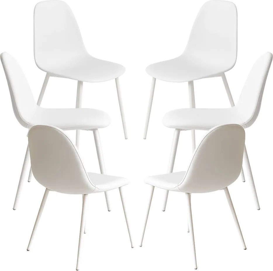 Set 6 White Teok Kunstlederen Stoelen