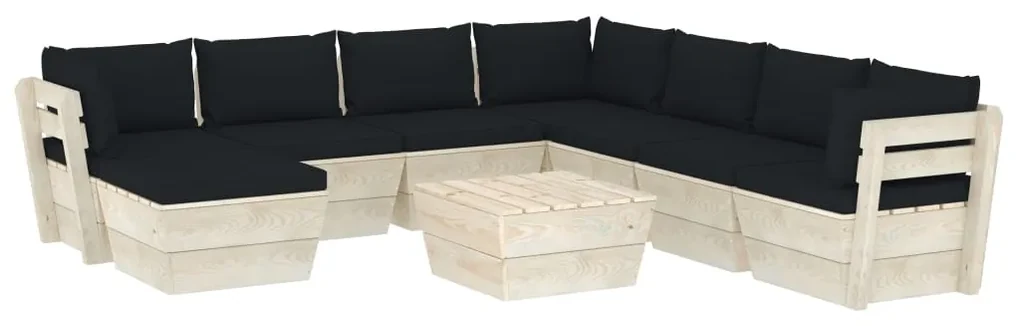 vidaXL 9-delige Loungeset met kussens pallet vurenhout