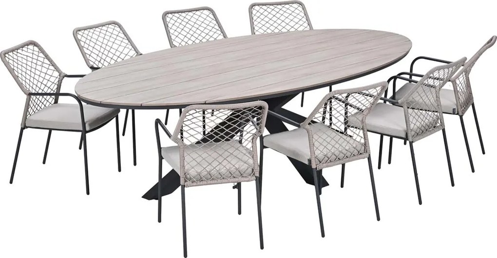 Garden Impressions Ross tuinset sand 9-delig - Tulli tuintafel ovaal 280x140 cm