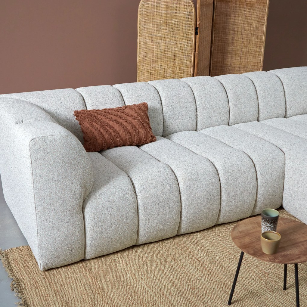 Bank Met Strepen Stiksel Grijsbeige Chaise Longue Rechts