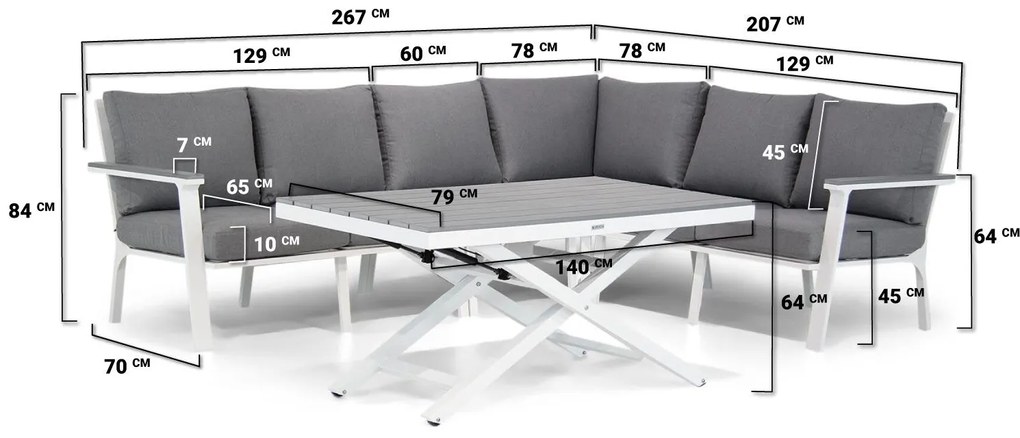 Hoek loungeset 7 personen Aluminium Wit  Lifestyle Garden Furniture Palazzo