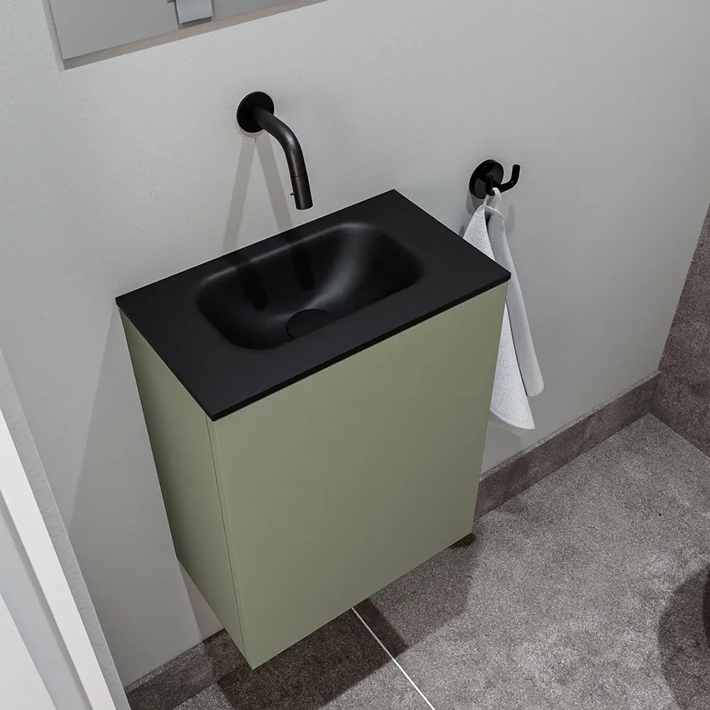 Zaro Polly toiletmeubel 40cm army met zwarte wastafel zonder kraangat