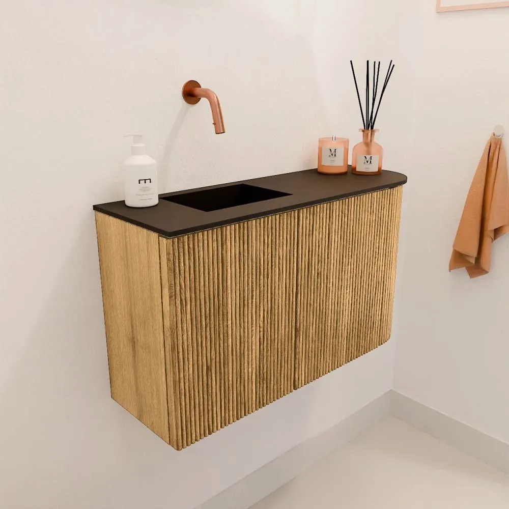 Mondiaz Joya 70cm toiletmeubel ronding rechts oak met wastafel faye links zonder kraangat urban