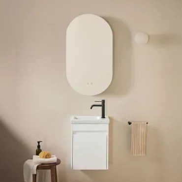 Badkamermeubelset In Hout Met Geïntegreerde Wastafel Narek Wit & Ovaal Met Opbergruimte Zwart 50x90 Cm Oricsa & Zwart ↑20 Cm - Sklum