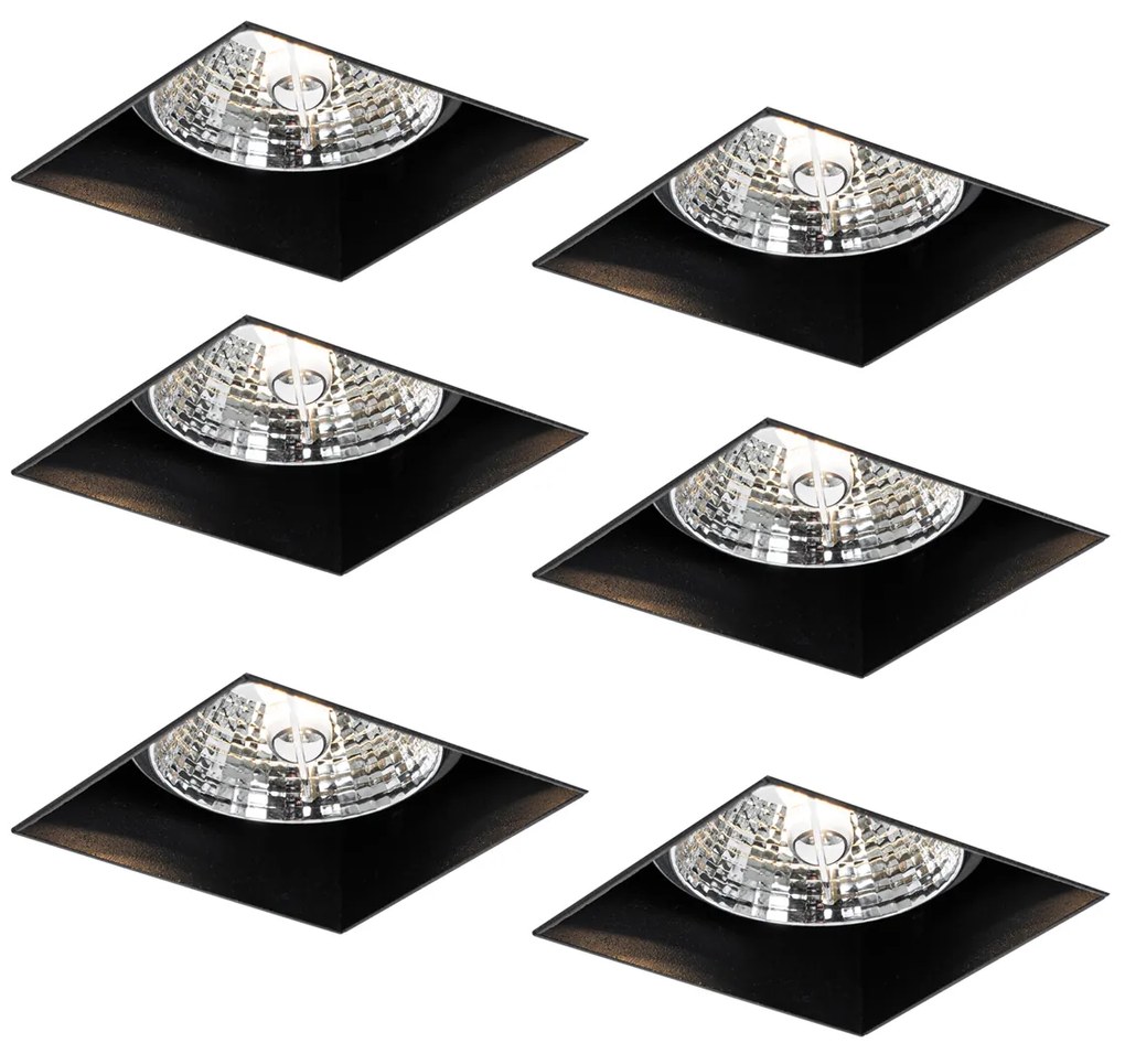 Set van 6 inbouwspots zwart GU10 70mm trimless - Oneon Modern GU10 vierkant Binnenverlichting Lamp