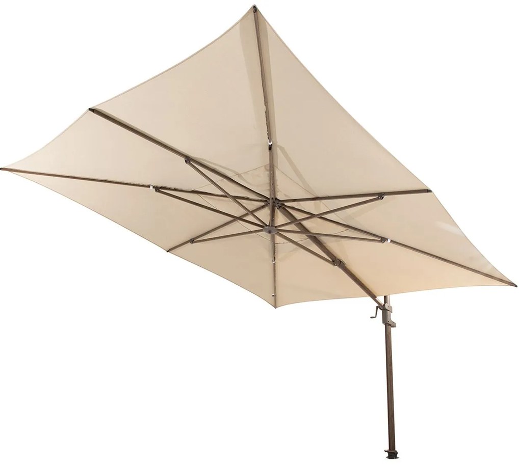 4 Seasons Finca zweefparasol 4x3 m - Zand/ Donkere houtlook met Finca voet en hoes