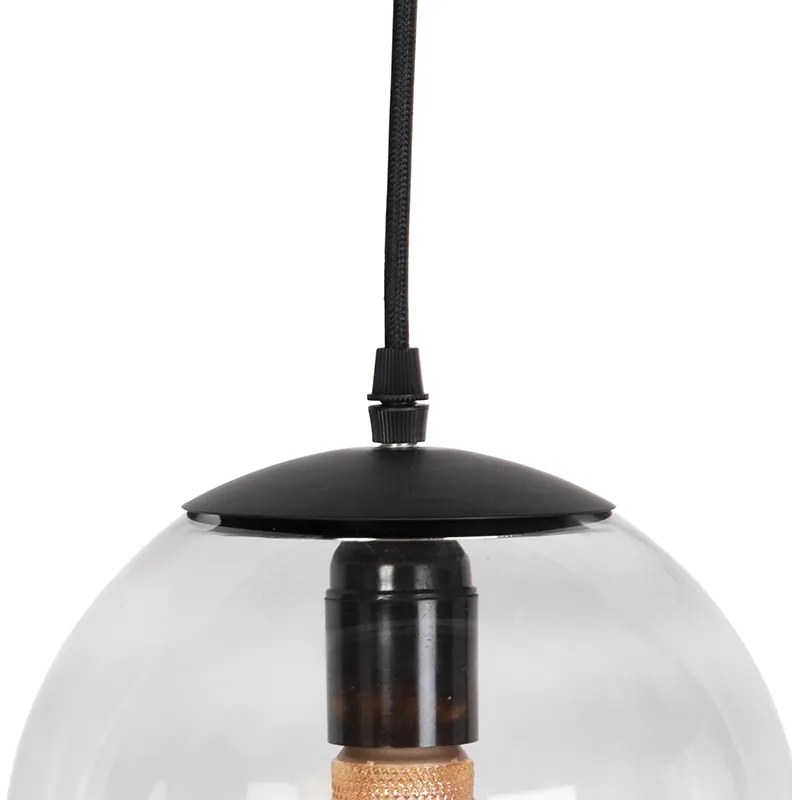 Moderne hanglamp zwart met grijs glas 20cm - Pallon Modern E27 bol / globe / rond Binnenverlichting Lamp