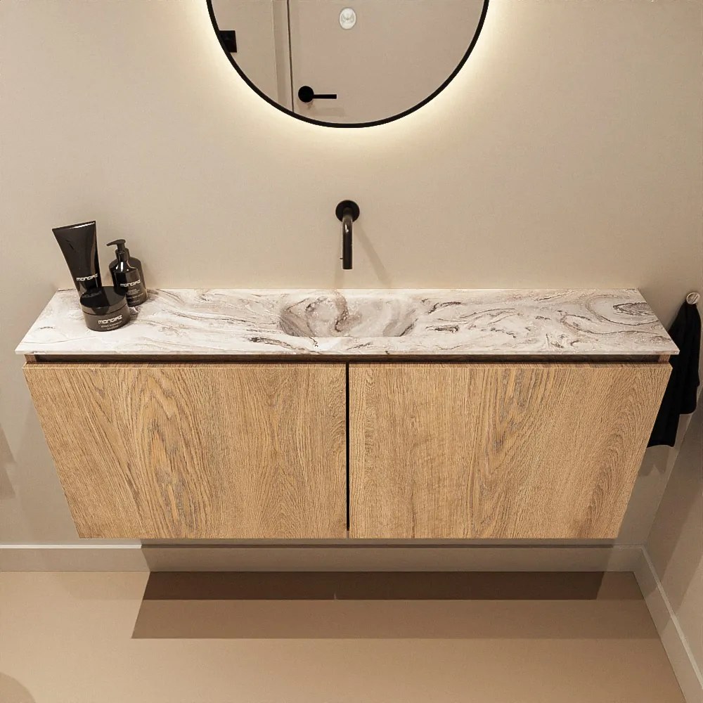 Mondiaz Ture DLux toiletmeubel 120cm washed oak met wastafel glace midden zonder kraangat