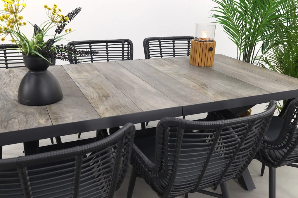 Jasmine Black/Ottowa 6-persoons dining tuinset 205-265x100 cm. - Houtlook