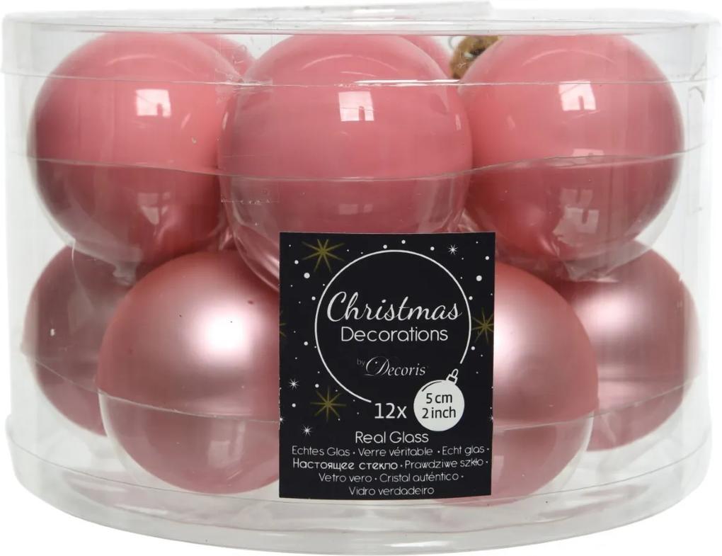 Kerstballen glas porselein-mat dia 5 cm zoet roze