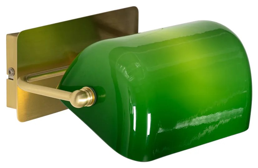 Klassieke notaris wandlamp messing met groen glas - Banker