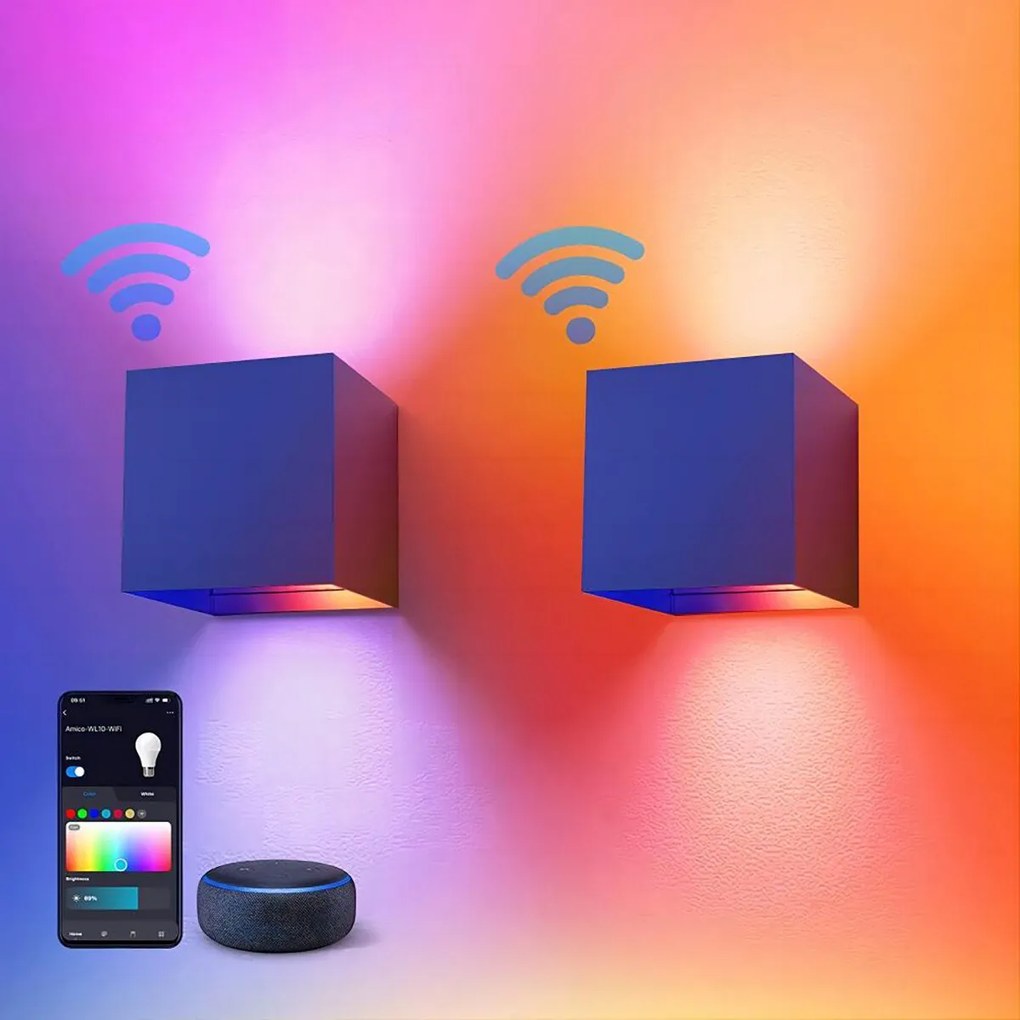 LED Wandlamp Smart WiFi+Bluetooth/Dimbaar - Zwart 10x10cm