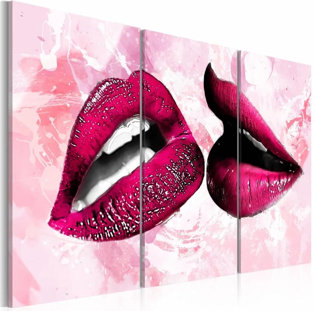 Schilderij - Roze lippen,  3luik