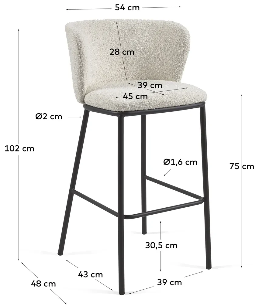 Kave Home Ciselia Boucle Barkruk Met Ronde Rug Wit