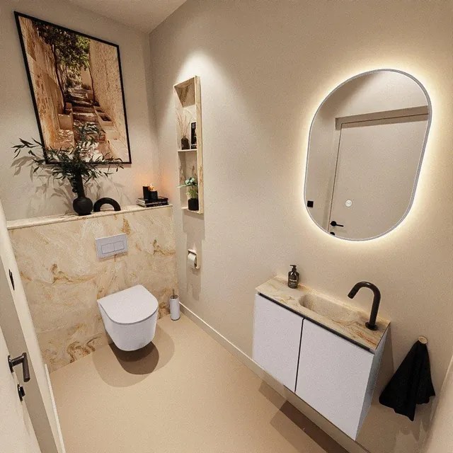 MONDIAZ TURE-DLUX 60cm toiletmeubel Cale. EDEN wastafel Frappe positie rechts. Met 1 kraangat. TUREDX60CALR1FRA