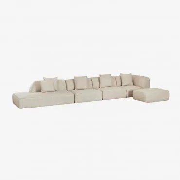 Modulaire Hoekbank Van 4 Delen Met Linker Divan En Gestoffeerde Poef Cardea Bouclé Crèmebeige - Sklum